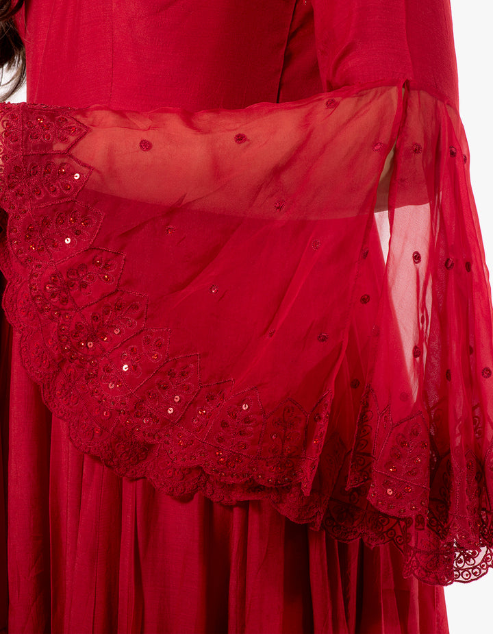 Buy-red-muslin-cotton-Anarkali-dress-for-women-in-India