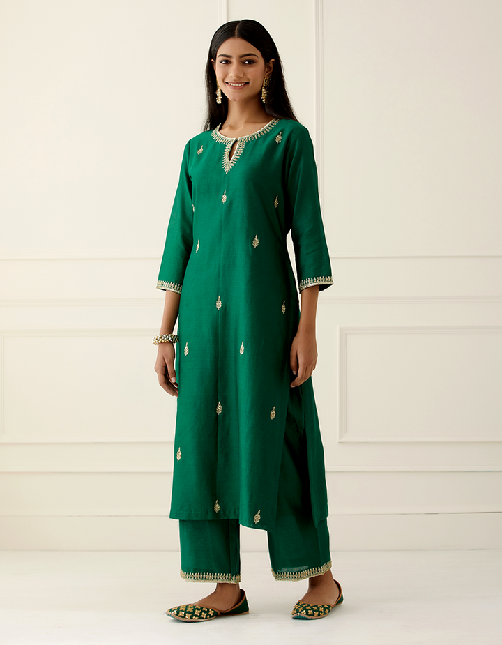 Green Embroidered Kurta