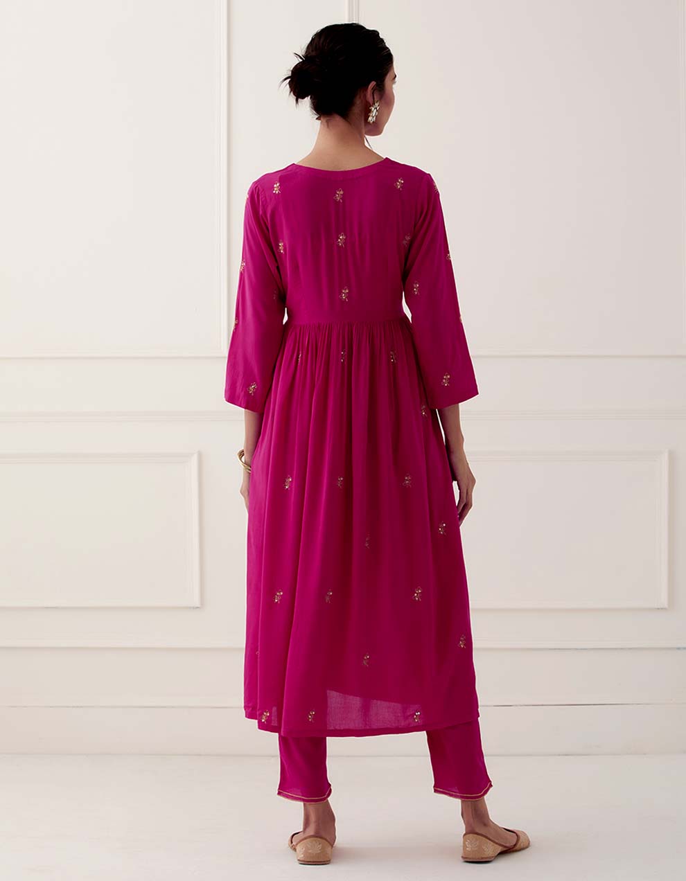 Magenta Embroidered Modal Cotton Kurta With Pants