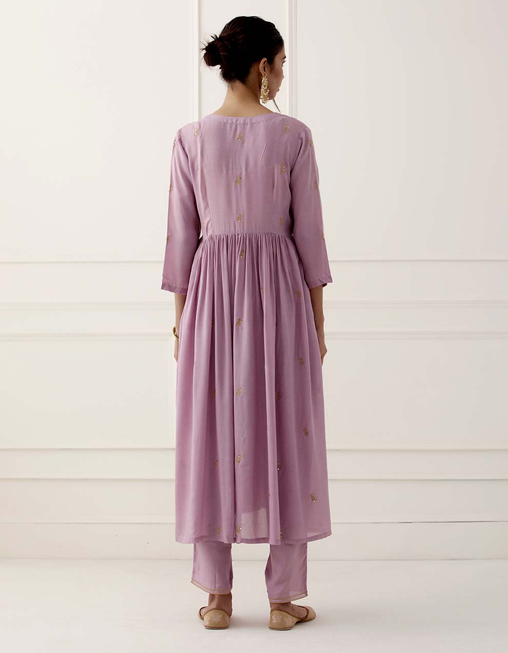 Lilac Embroidered Modal Cotton Kurta With Pants