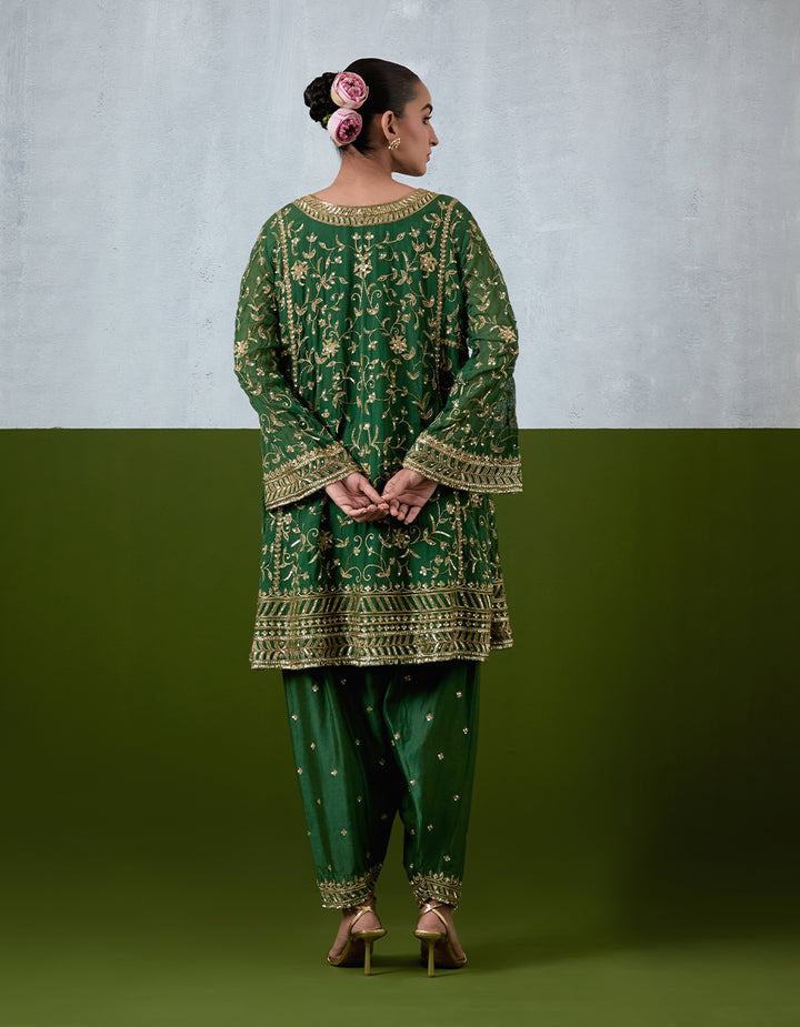 Green Hand Embroidered Chanderi Suit Set