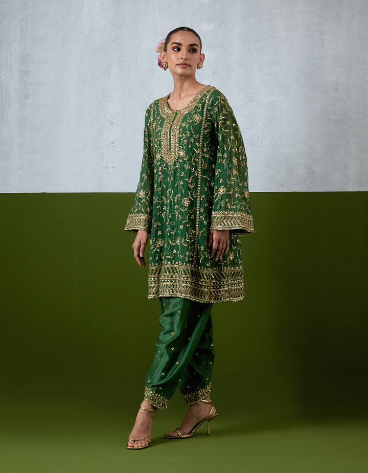 Green Hand Embroidered Chanderi Suit Set