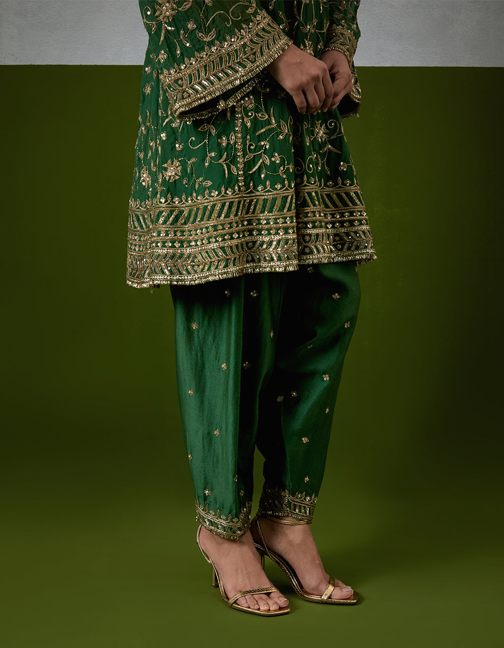 Green Hand Embroidered Chanderi Suit Set