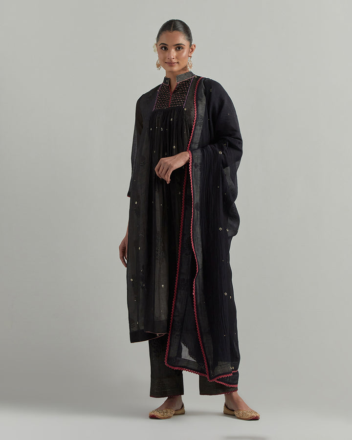 Black Block Printed Chanderi Suit