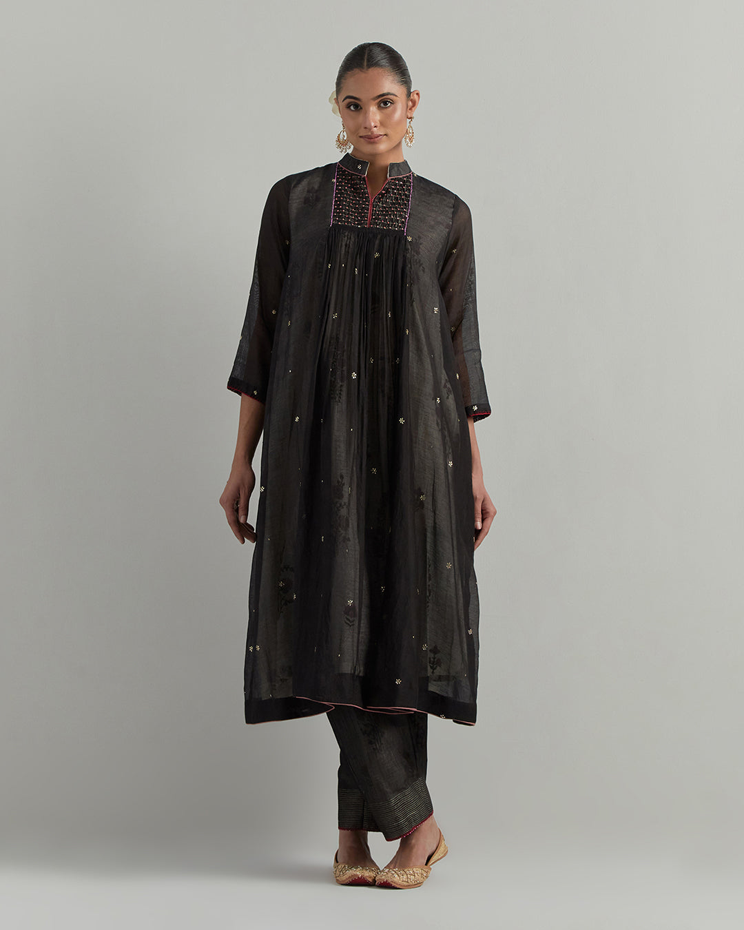 Black Block Printed Chanderi Suit