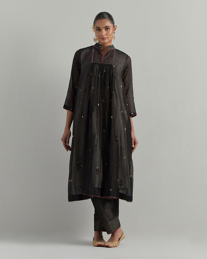 Black Block Printed Chanderi Suit