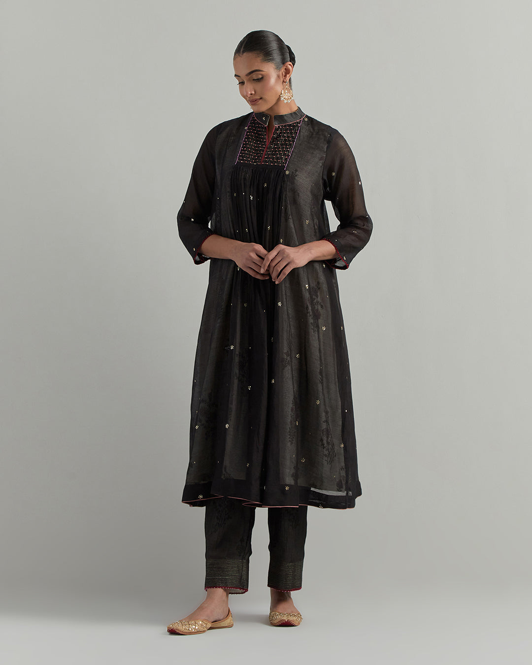 Black Block Printed Chanderi Suit
