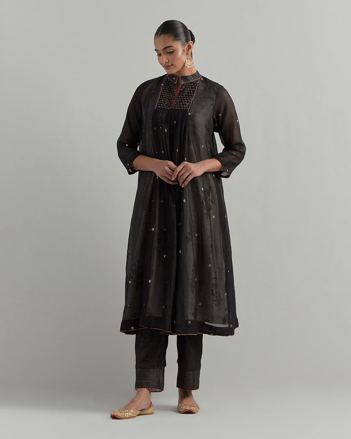 Black Block Printed Chanderi Suit