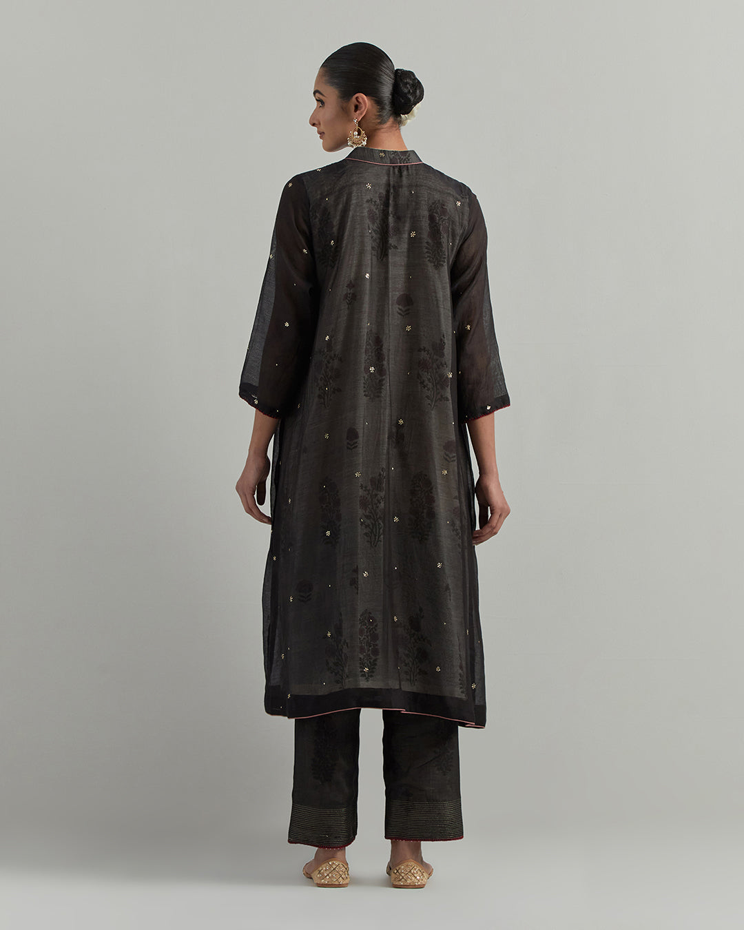 Black Block Printed Chanderi Suit