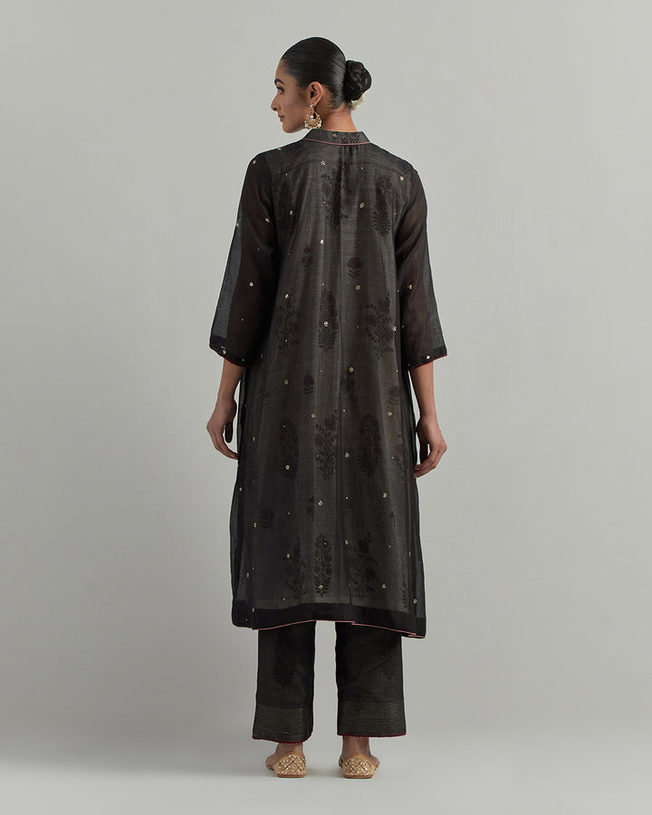 Black Block Printed Chanderi Suit