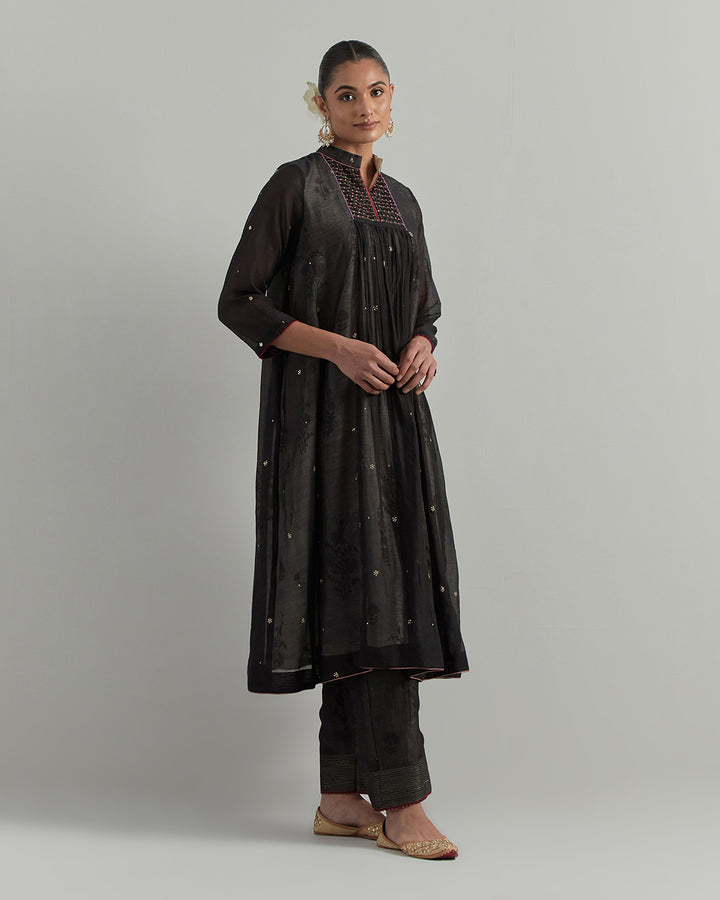 Black Block Printed Chanderi Suit