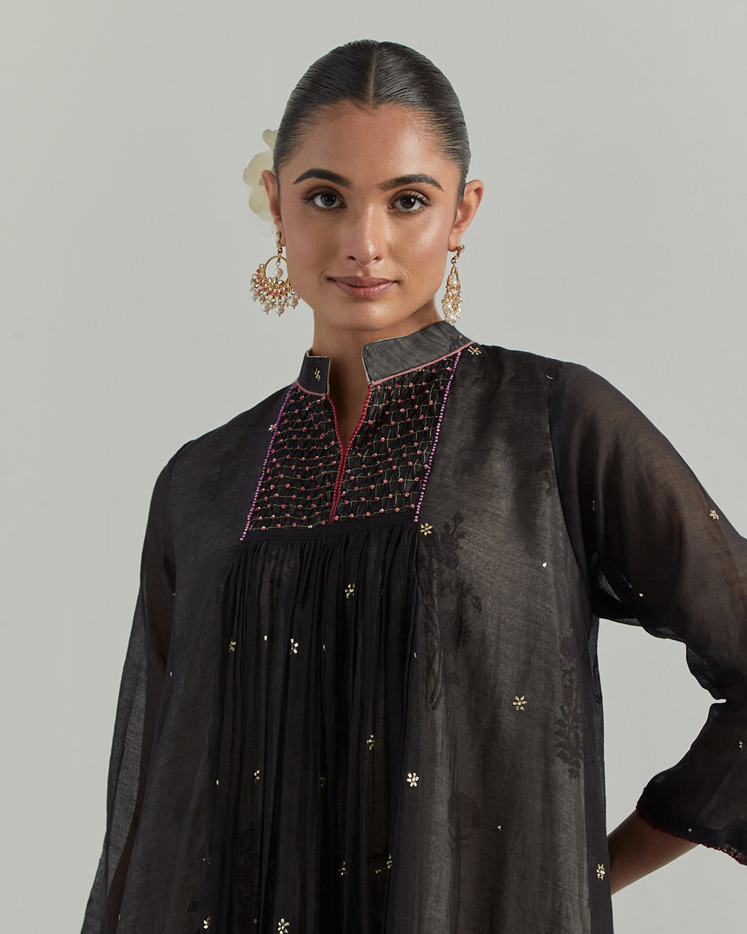 Black Block Printed Chanderi Suit