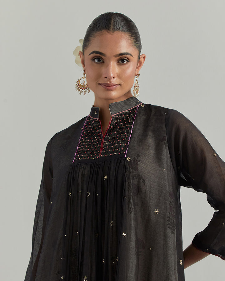 Black Block Printed Chanderi Suit