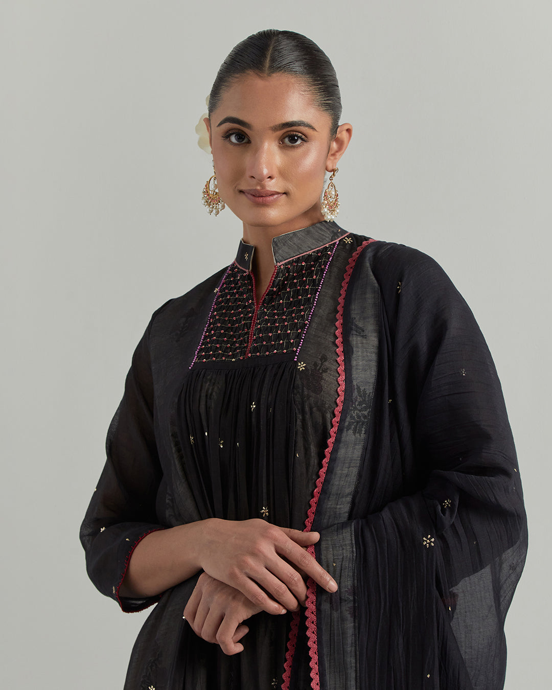 Black Block Printed Chanderi Suit