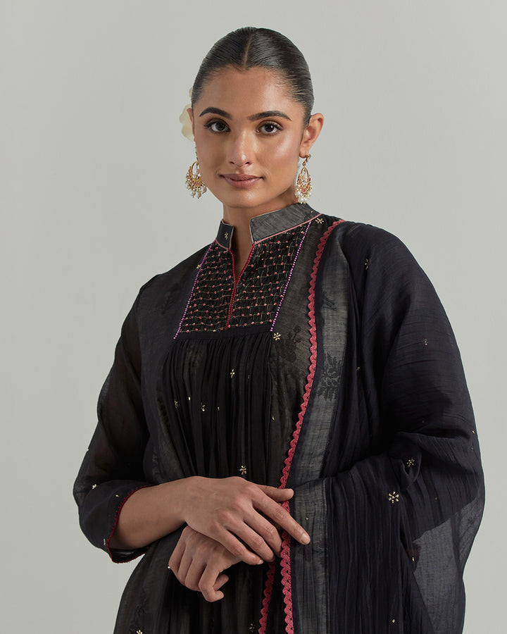 Black Block Printed Chanderi Suit
