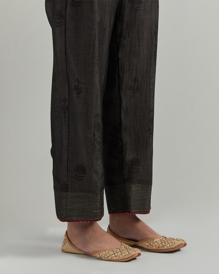 Black Block Printed Chanderi Suit