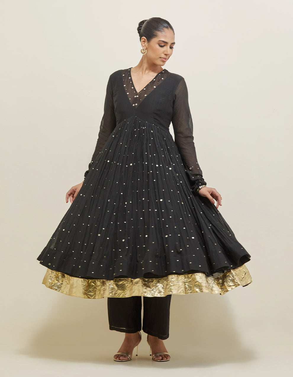 Black Hand Embroidered Chanderi Anarkali Set
