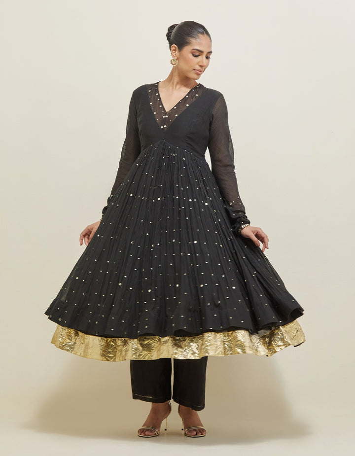Black Hand Embroidered Chanderi Anarkali Set