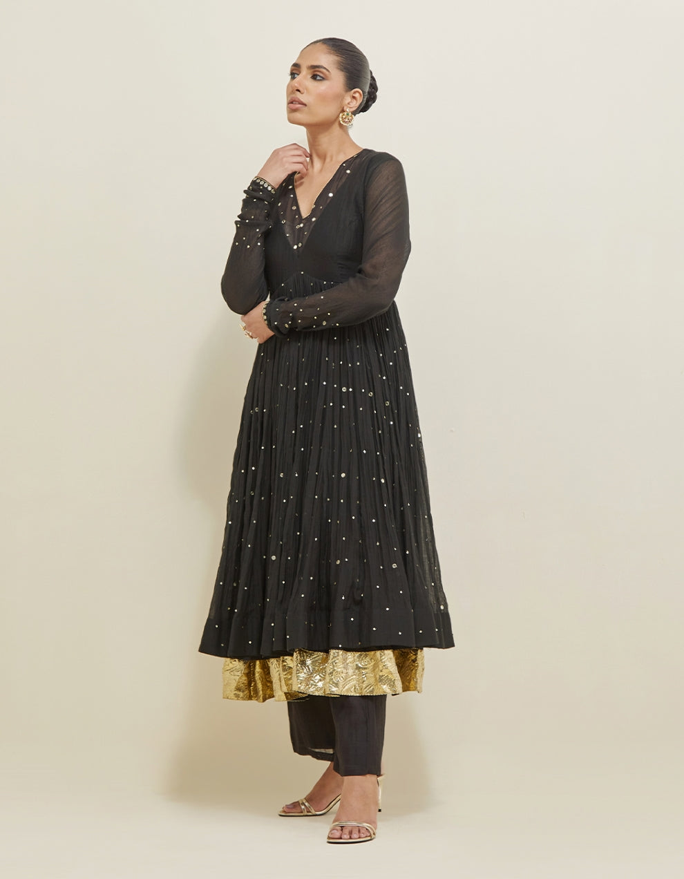 Black Hand Embroidered Chanderi Anarkali Set