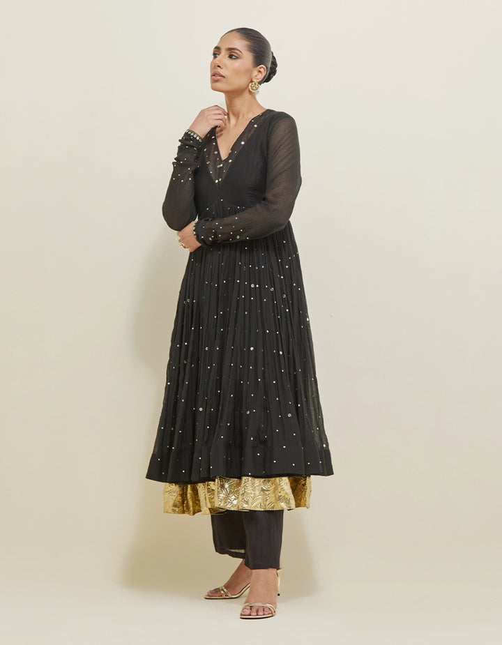 Black Hand Embroidered Chanderi Anarkali Set