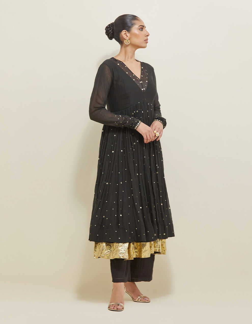 Black Hand Embroidered Chanderi Anarkali Set