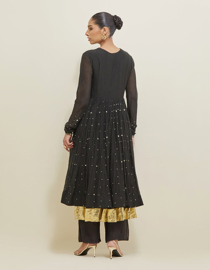 Black Hand Embroidered Chanderi Anarkali Set