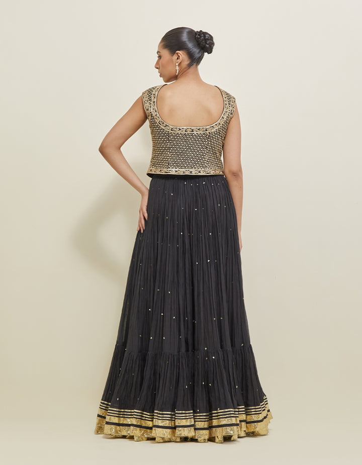 Black Hand Embroidered Chanderi Jacket Set