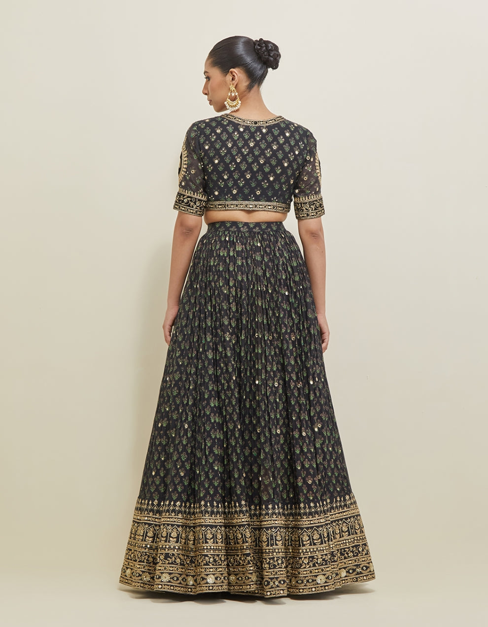Black Hand Embroidered Chanderi Lehenga Set