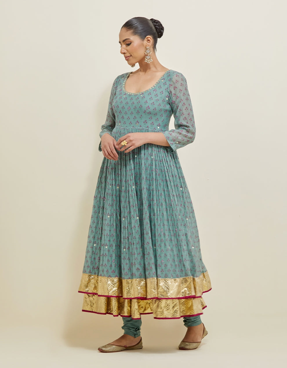 Blue Embroidered Chanderi Anarkali Set