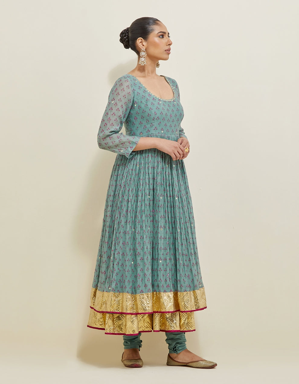 Blue Embroidered Chanderi Anarkali Set
