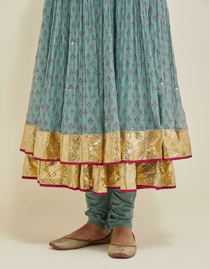 Blue Embroidered Chanderi Anarkali Set