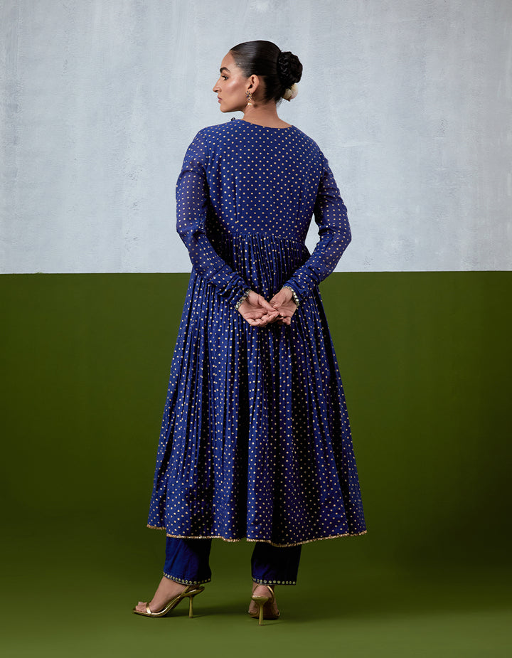 Blue Embroidered Chanderi Anarkali Set