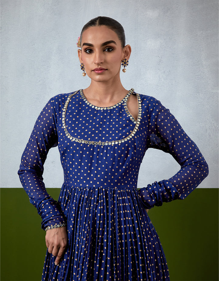 Blue Embroidered Chanderi Anarkali Set