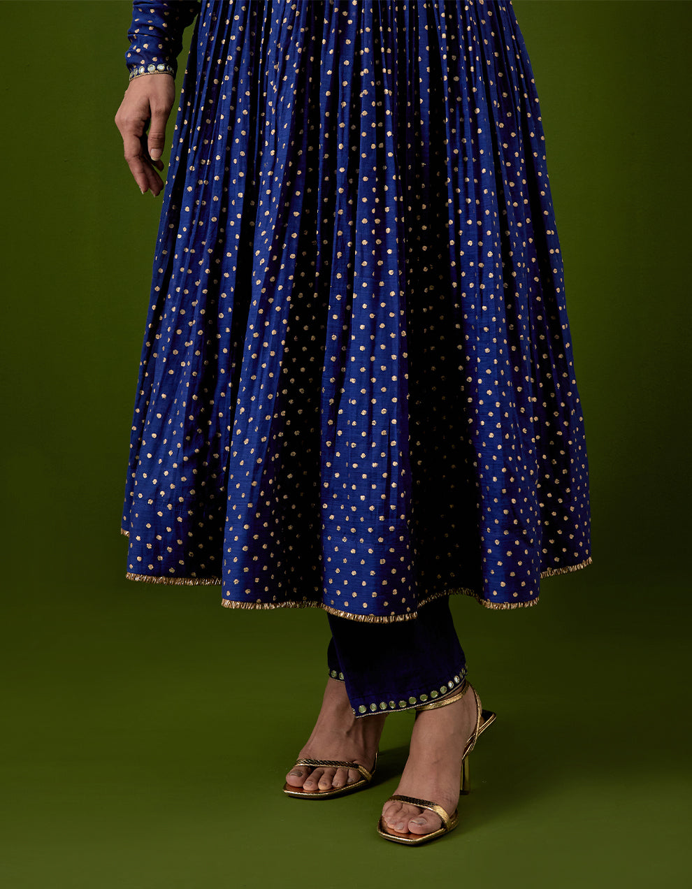 Blue Embroidered Chanderi Anarkali Set