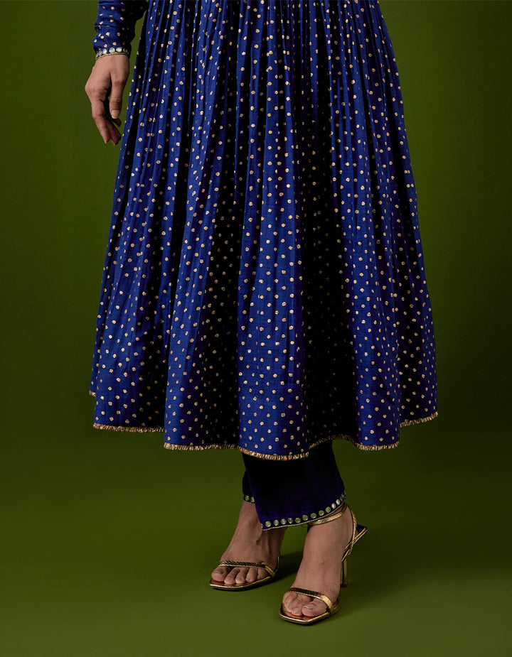 Blue Embroidered Chanderi Anarkali Set