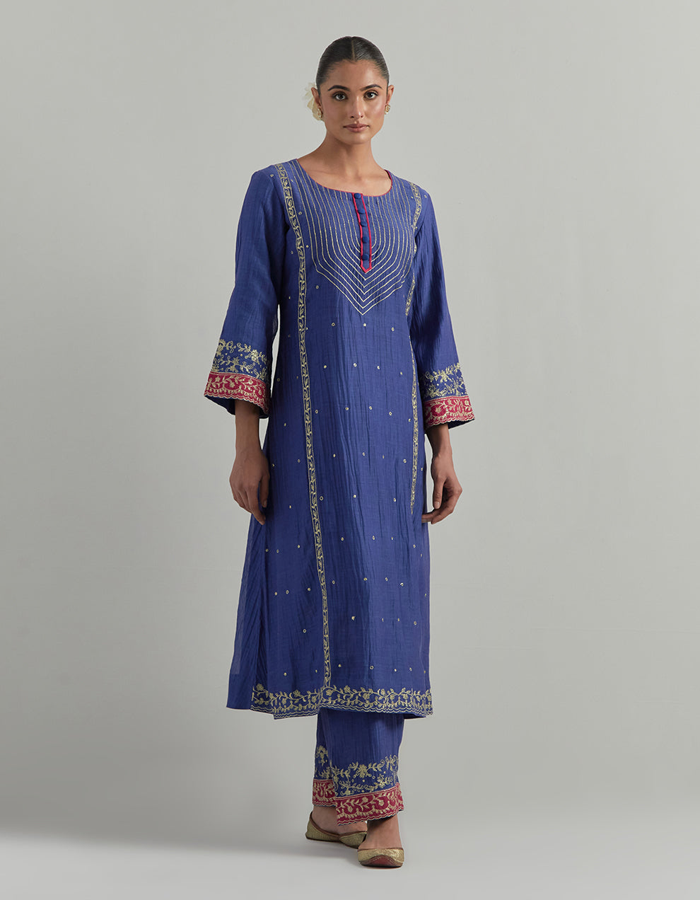 Blue Embroidered Chanderi Suit Set