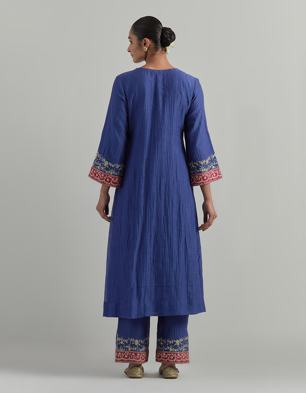 Blue Embroidered Chanderi Suit Set