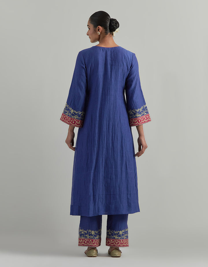 Blue Embroidered Chanderi Suit Set