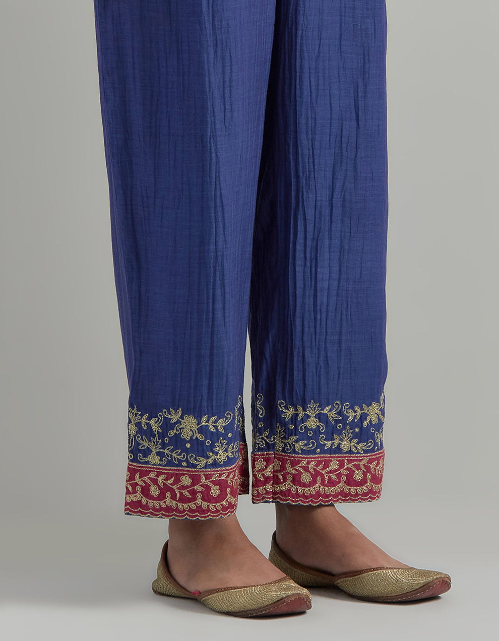 Blue Embroidered Chanderi Suit Set