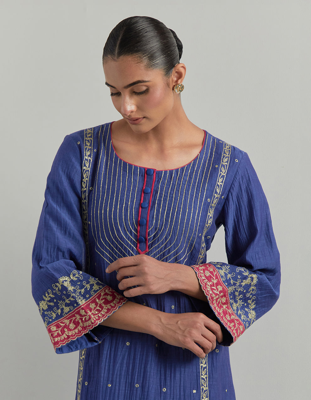 Blue Embroidered Chanderi Suit Set