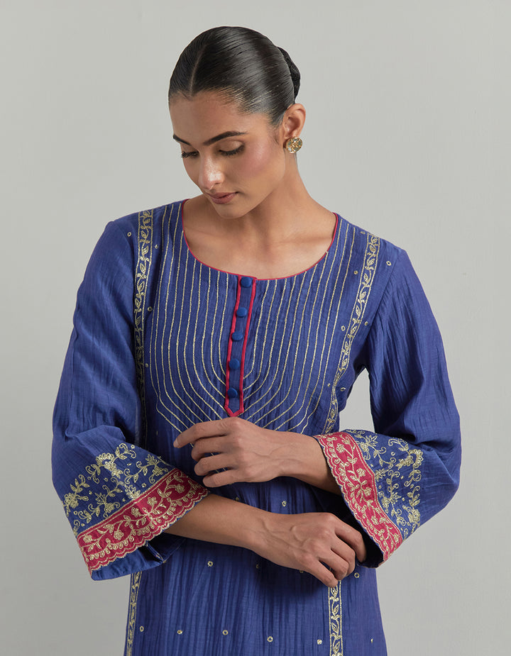 Blue Embroidered Chanderi Suit Set
