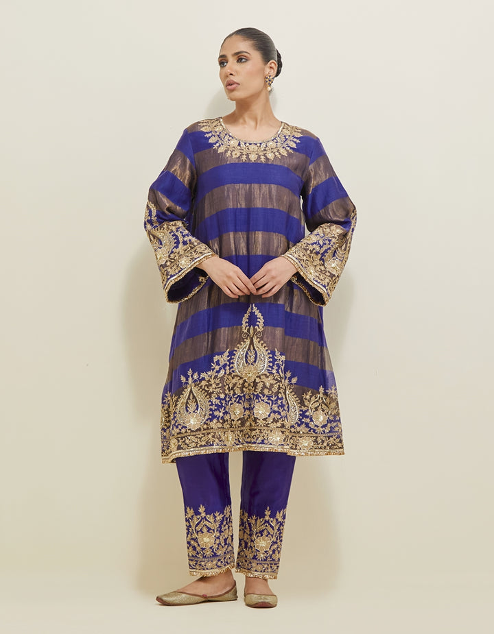 Blue Embroidered Shimmer Suit Set