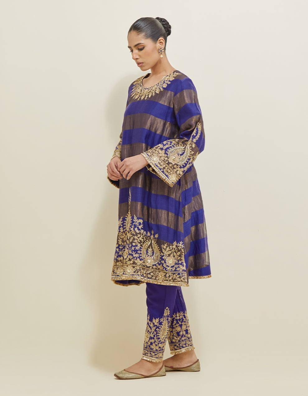 Blue Embroidered Shimmer Suit Set