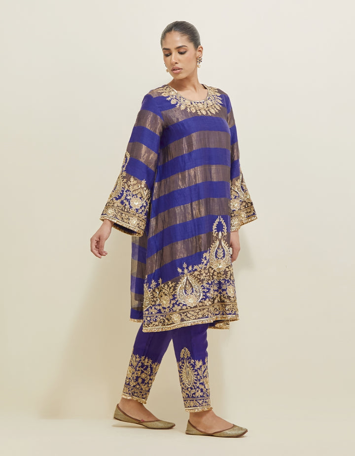 Blue Embroidered Shimmer Suit Set