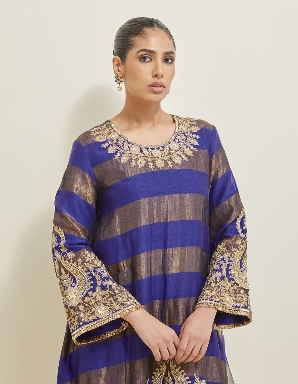 Blue Embroidered Shimmer Suit Set
