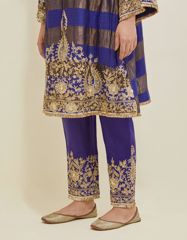 Blue Embroidered Shimmer Suit Set
