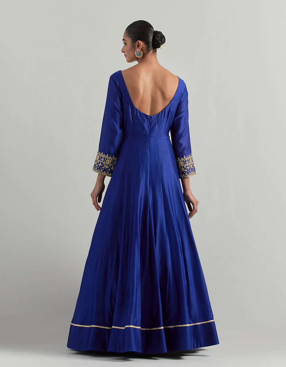 Blue Hand Embroidered Chanderi  Anarkali Suit Set