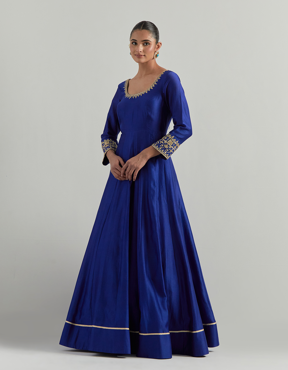 Blue Hand Embroidered Chanderi  Anarkali Suit Set