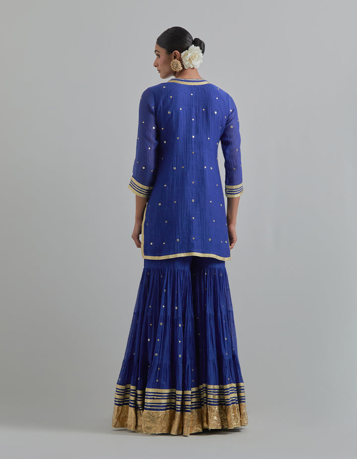 Blue Hand Embroidered Chanderi Gharara Set