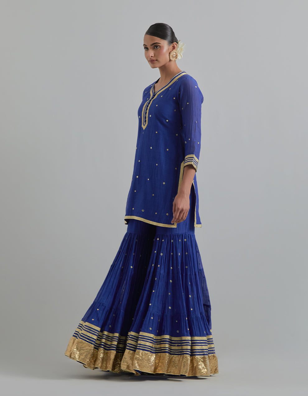 Blue Hand Embroidered Chanderi Gharara Set